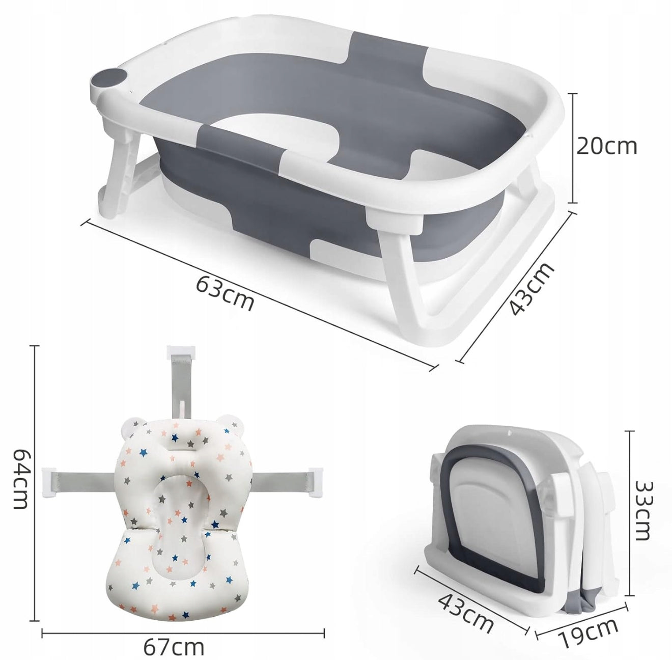 Kokkupandav silikoonist beebivann padja ja temperatuurianduriga