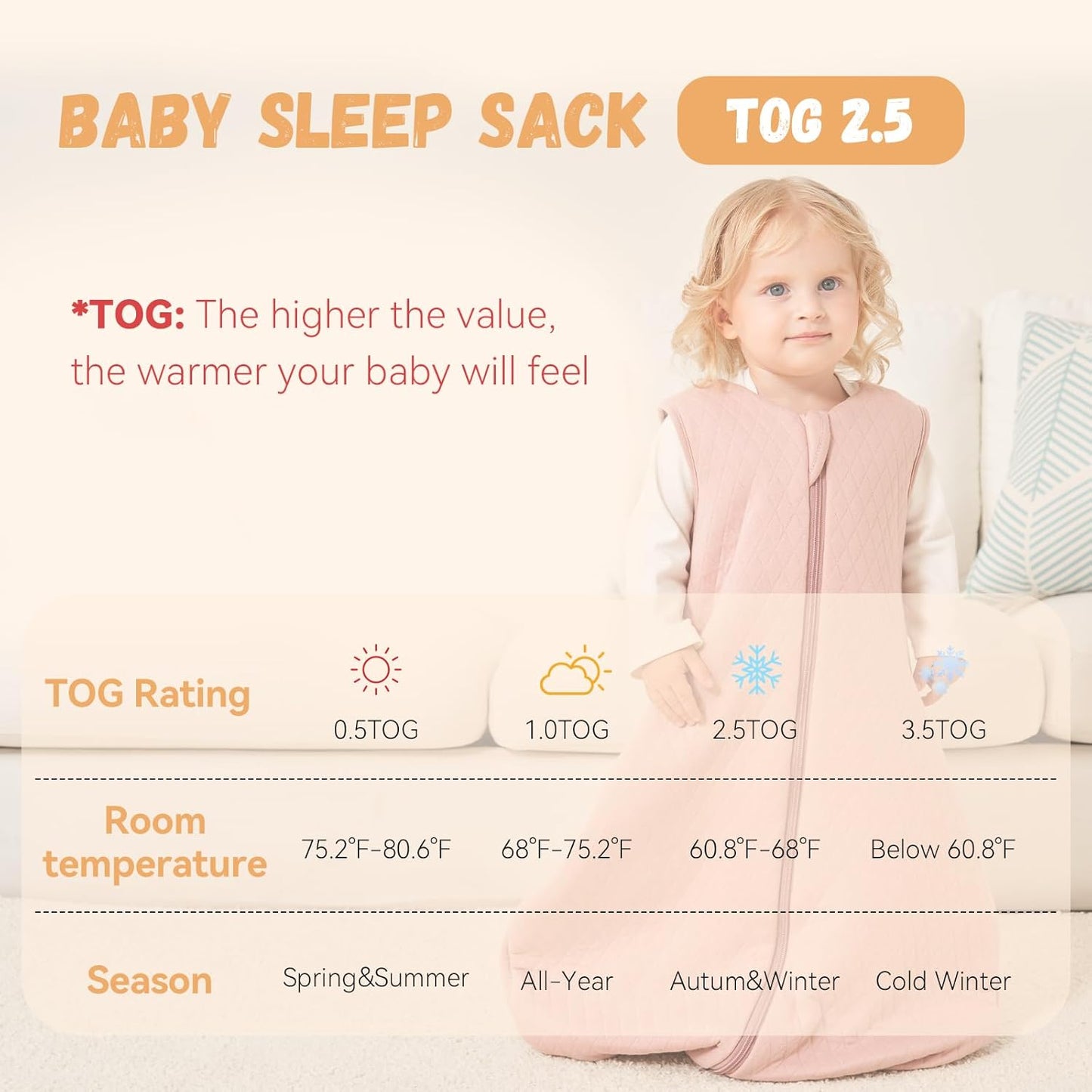 „Yoofoss“ žieminis kūdikių miegmaišis (rausvas) 2,5 TOG (3-6mėn. 67cm)