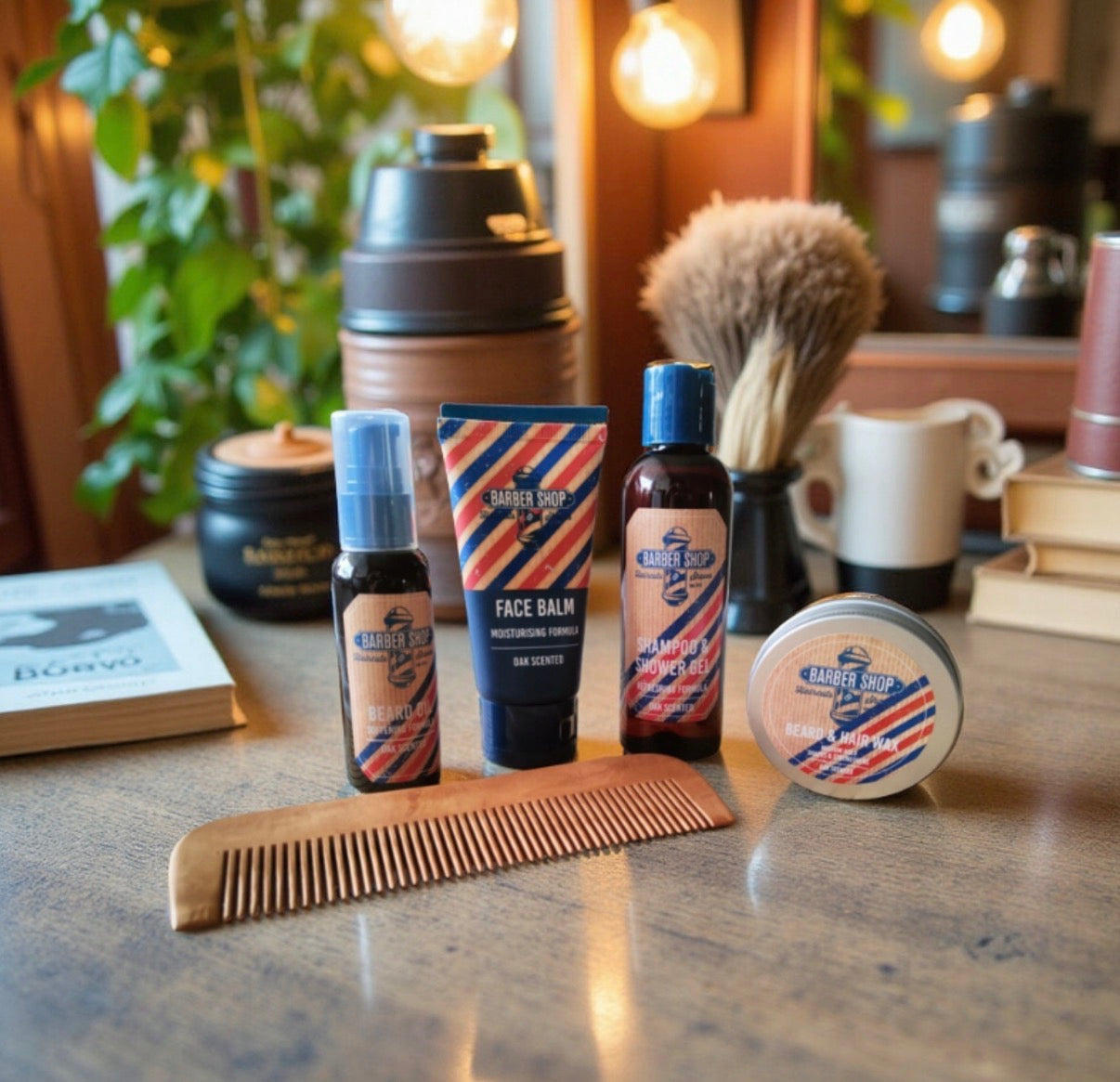 Kalėdinis Vyriškas BARBER Rinkinys su Barzdos Priežiūros Priemonėmis + 2 poros Kalėdinių Kojinių