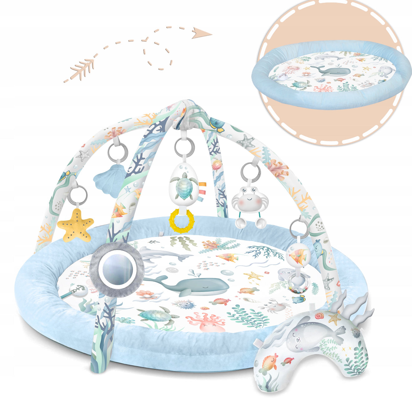 Nukido „Ocean“ - Interaktyvus kūdikių edukacinis kilimėlis su žaislais