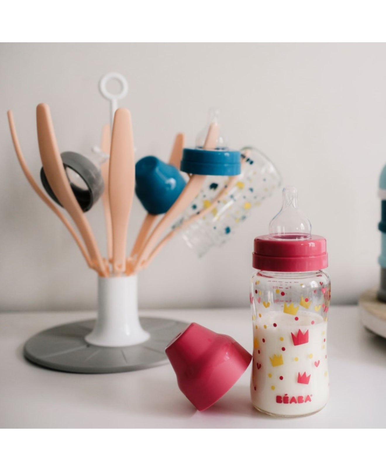 BEABA SULANKSTOMA BUTELIUKŲ IR PRIEDŲ DŽIOVYKLĖ, FLOWER OLD PINK