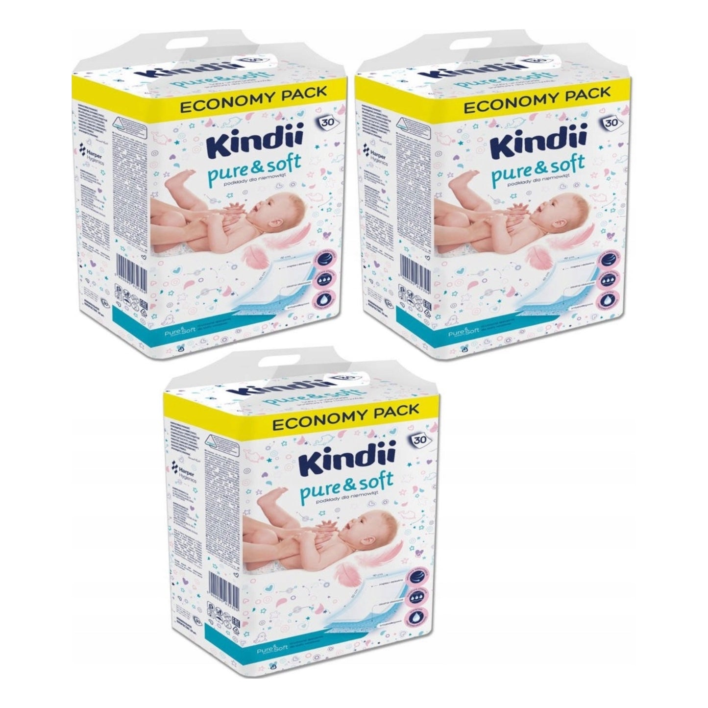 Kindii Pure & Soft ühekordsed mähkimisalused 40x60 cm, 3x30 tk (3 pakki)