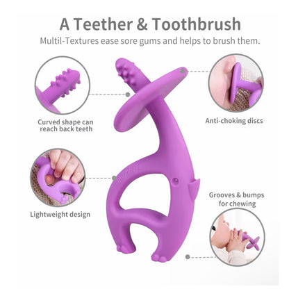 Mombella 2-in-1 silikoninis kramtukas su laikikliu „Drambliukas“