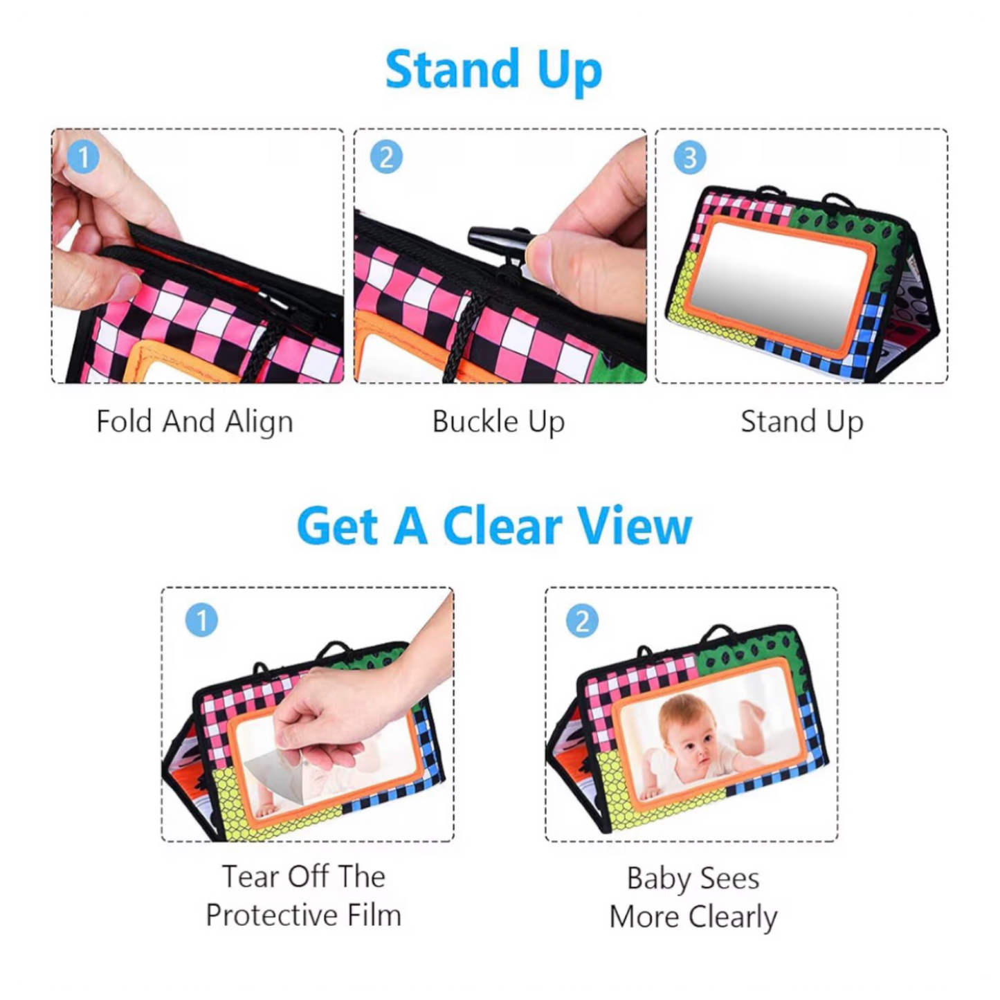 Sensorinis veidrodis kūdikiams su juodai baltais raštais (0–12 mėn.)