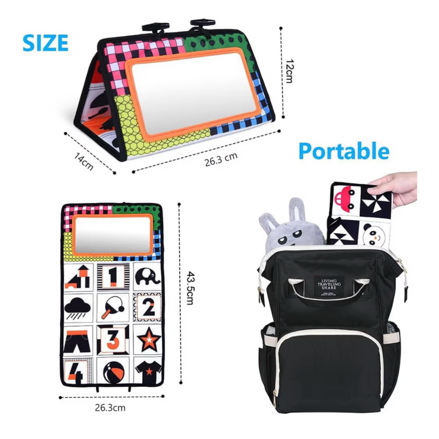 Sensorinis veidrodis kūdikiams su juodai baltais raštais (0–12 mėn.)