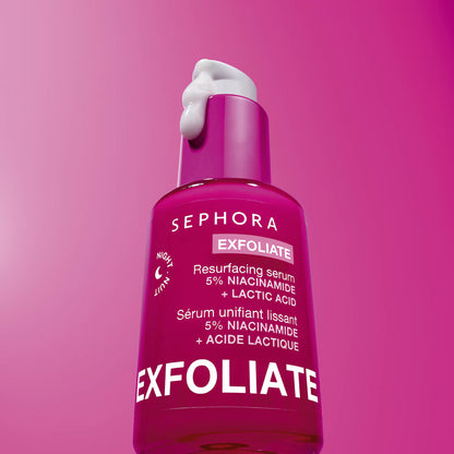 SEPHORA COLLECTION EXFOLIATE – Lyginamasis ir skaistinantis naktinis serumas su 5 % niacinamidu ir pieno rūgštimi