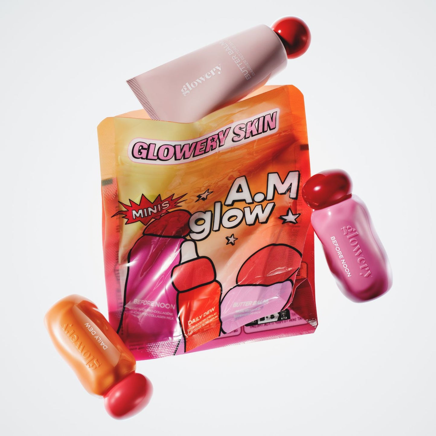 GLOWERY Minis A.M. Glow – dieninė veido priežiūros mini trijulė