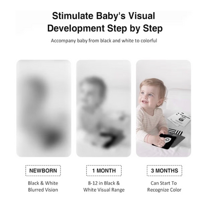 Juodai baltos sensorinės kortelės kūdikiams (0–12 mėn.)