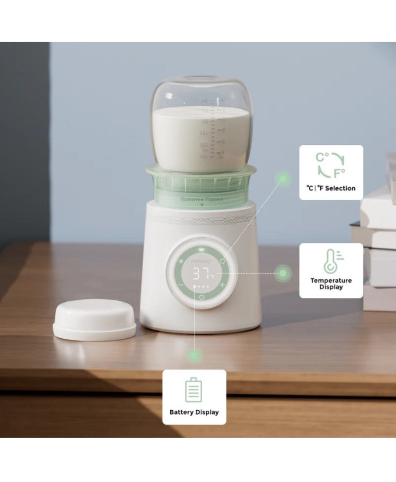 MOMCOZY Įkraunamas kelioninis buteliukų šildytuvas