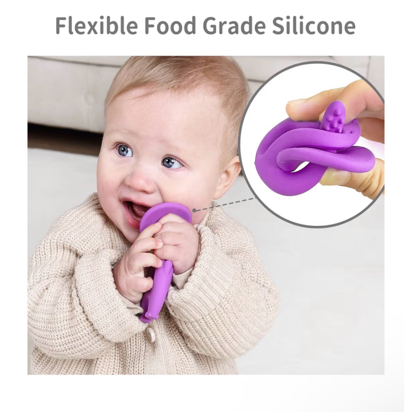 Mombella 2-in-1 silikoninis kramtukas su laikikliu „Drambliukas“