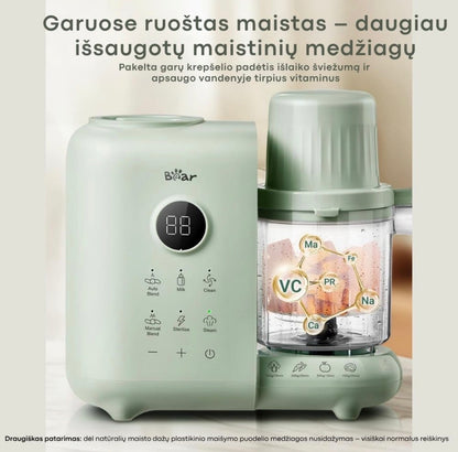 BEAR 6in1 garintuvas trintuvas su savaiminio išsivalymo, sterilizavimo ir pieno šildymo funkcija