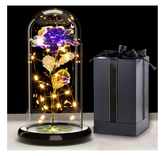 Amžina rožė po stikline kupolu su LED apšvietimu – romantiška dovana jai