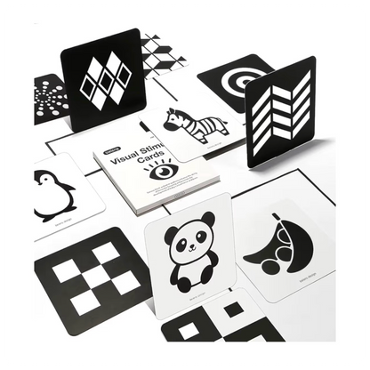 Juodai baltos sensorinės kortelės kūdikiams (0–12 mėn.)