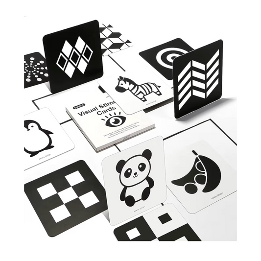 Juodai baltos sensorinės kortelės kūdikiams (0–12 mėn.)