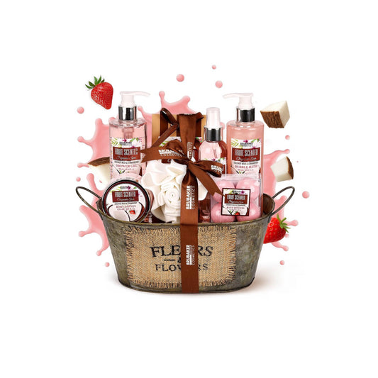 „Coconut & Strawberry“ 10 dalių vonios ir dušo rinkinys su vintage vonelės dėžute