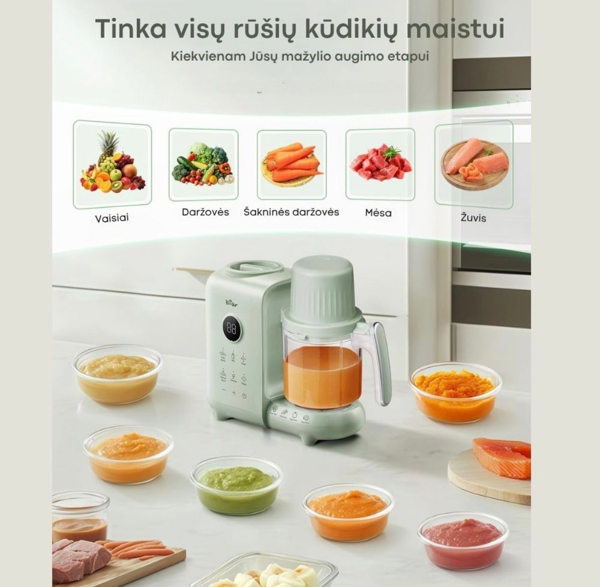 BEAR 6in1 garintuvas trintuvas su savaiminio išsivalymo, sterilizavimo ir pieno šildymo funkcija
