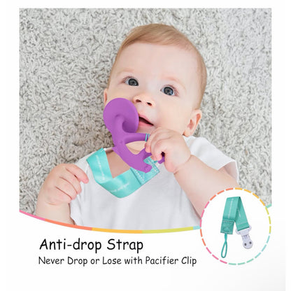 Mombella 2-in-1 silikoninis kramtukas su laikikliu „Drambliukas“