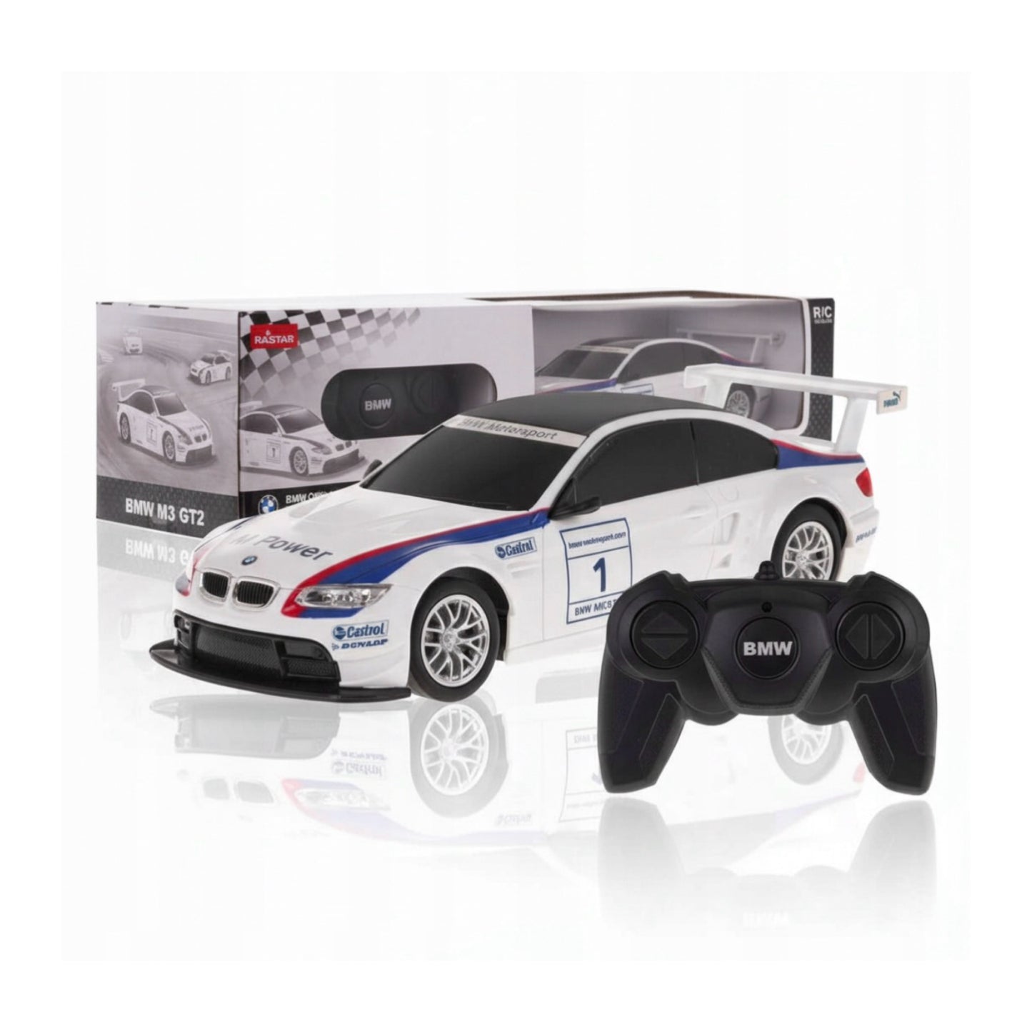 Nuotolinio valdymo automobilis BMW M3 1:24 – RC sportinis modelis vaikams (balta)