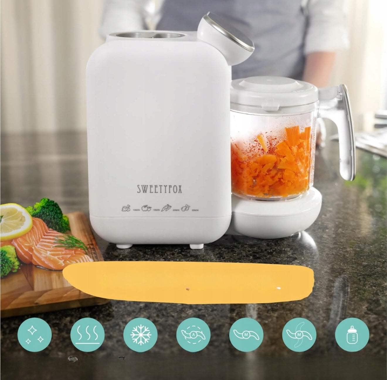 „Sweety Fox“ 7 in 1 kūdikių maisto gaminimo blenderis – trintuvas, garintuvas, sterilizatorius
