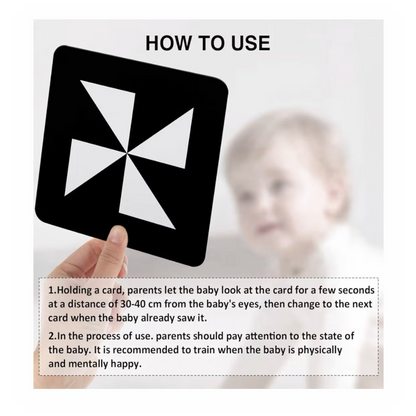 Juodai baltos sensorinės kortelės kūdikiams (0–12 mėn.)