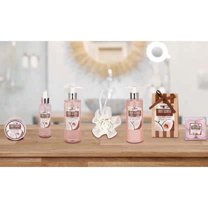 „Coconut & Strawberry“ 10 dalių vonios ir dušo rinkinys su vintage vonelės dėžute