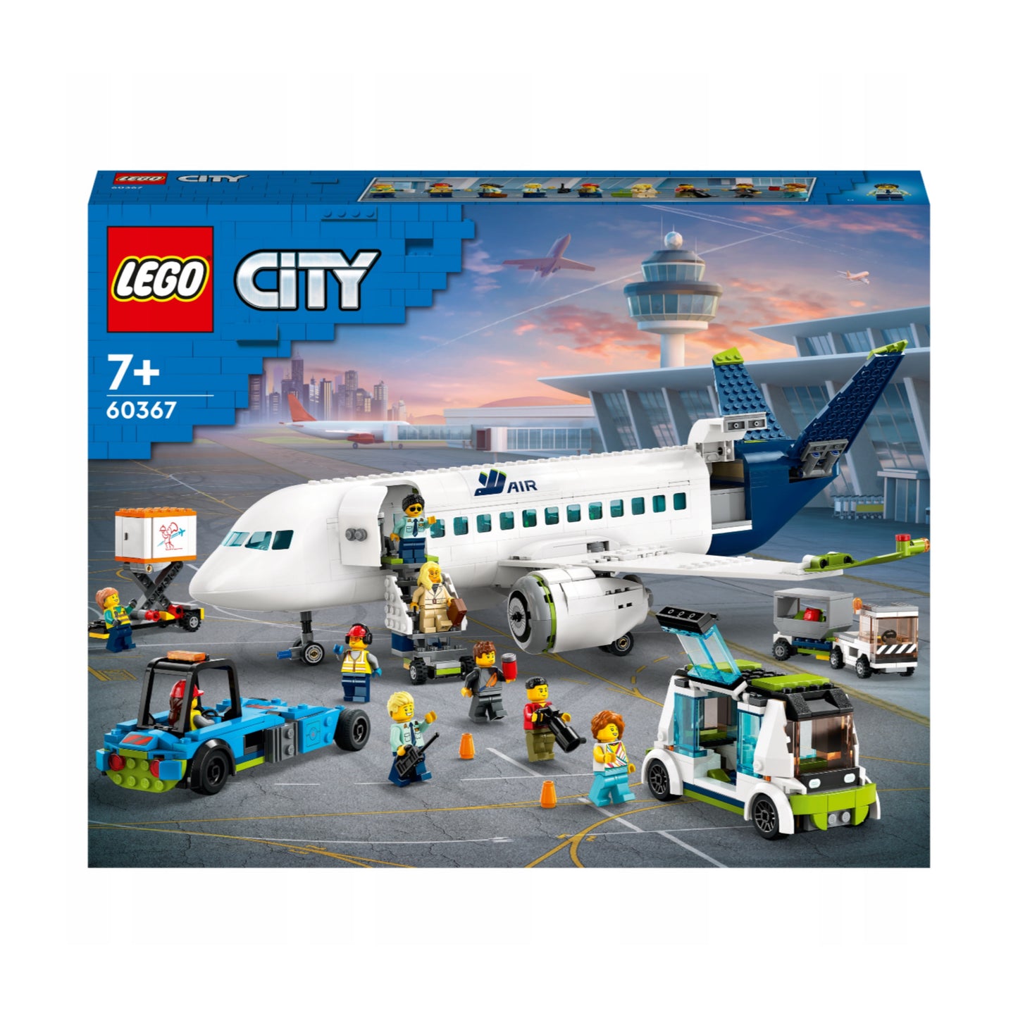 LEGO® City Keleivinis lėktuvas – orlaivio rinkinys su oro uosto transportu ir figūrėlėmis
