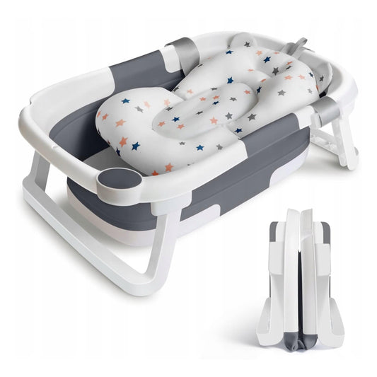 Sulankstoma silikoninė kūdikio vonelė su pagalvėle ir temperatūros jutikliu