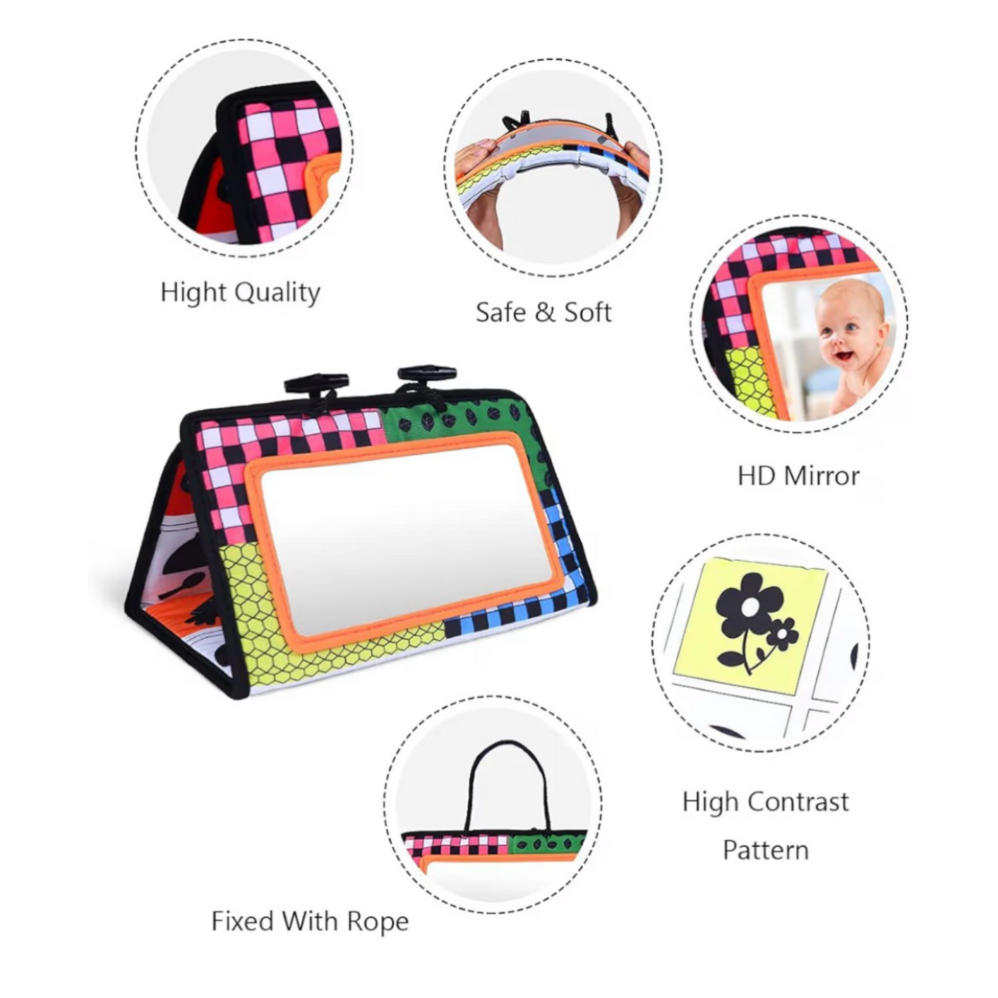 Sensorinis veidrodis kūdikiams su juodai baltais raštais (0–12 mėn.)