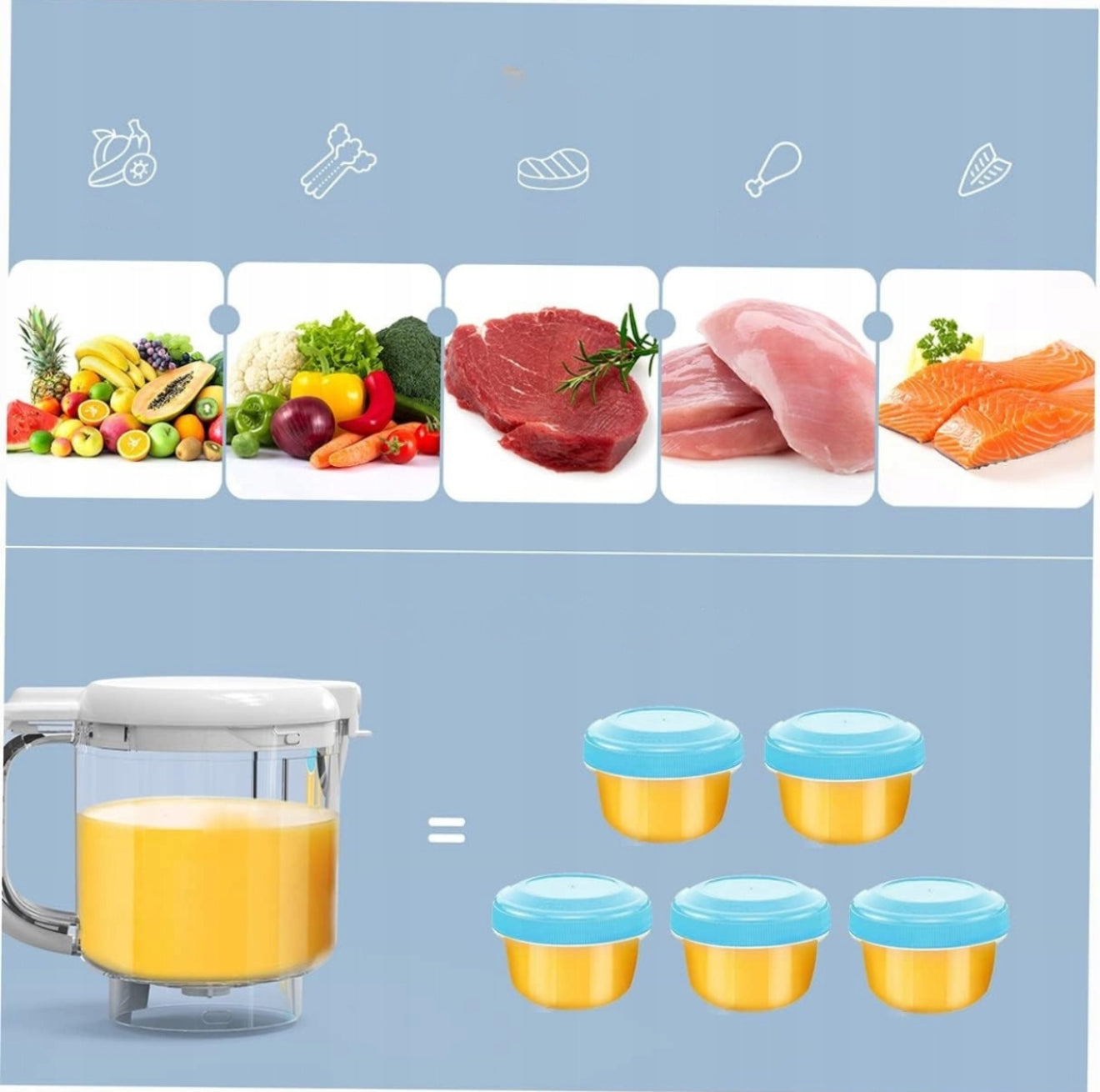 Multifunktsionaalne 5-ühes beebitoidukombain - aurutamine, kuumutamine, sulatamine ja segamine
