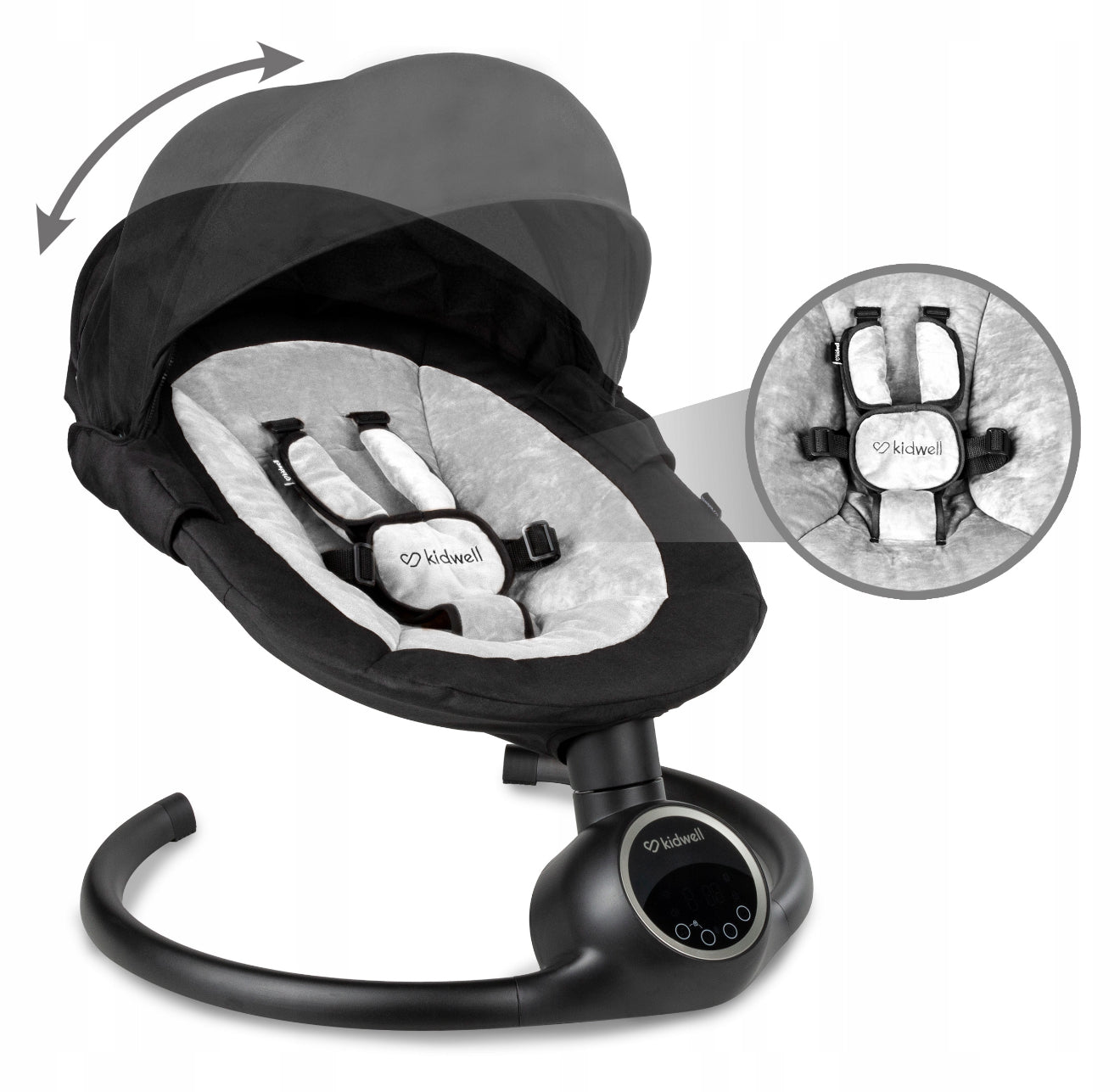 Kidwell REVE 2in1 Elektrinis kūdikio gultukas–supynė (juodas/sidabrinis)