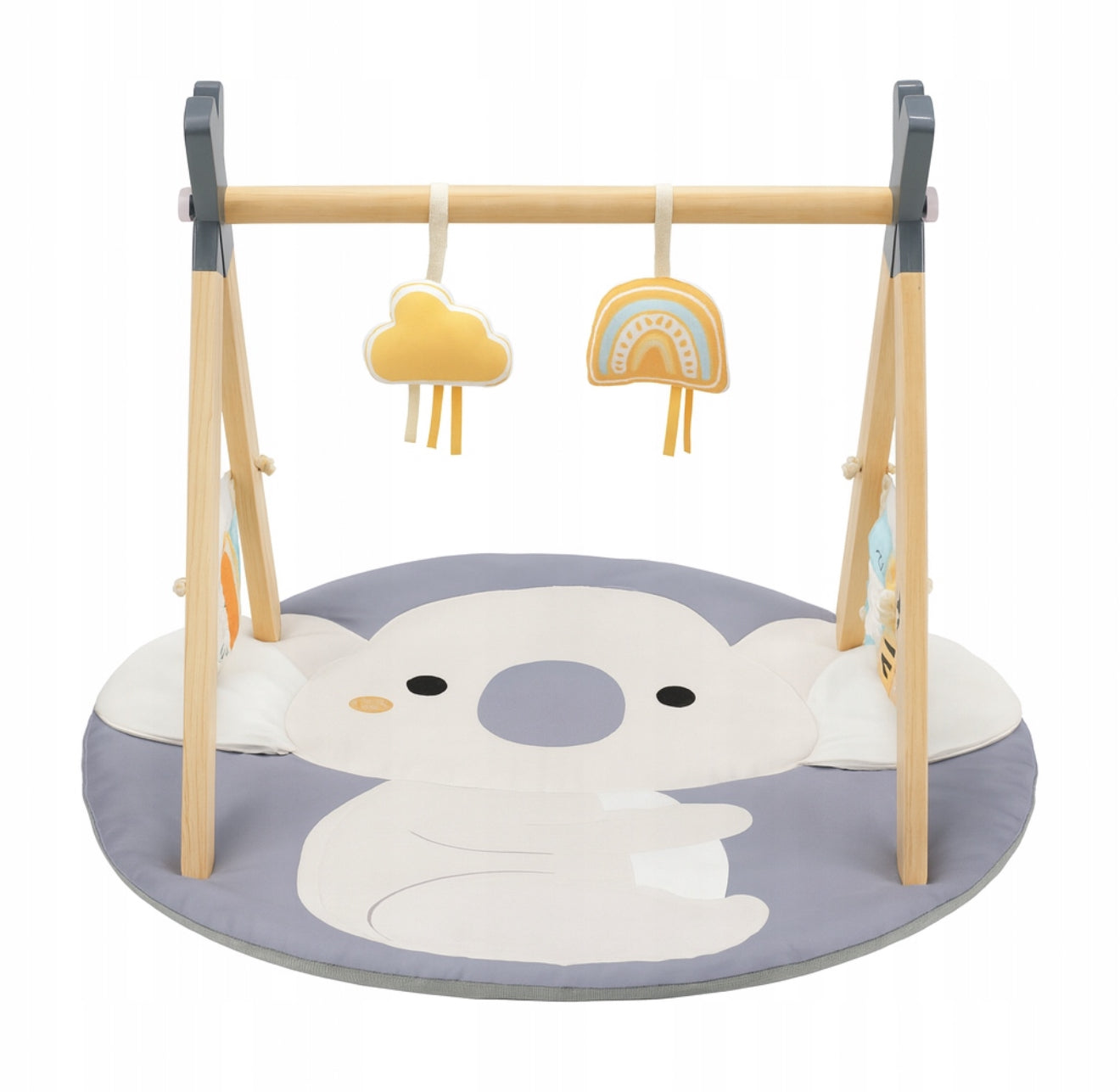 Hariv interaktiivne matt beebidele "Koala" puidust kaare ja mänguasjadega