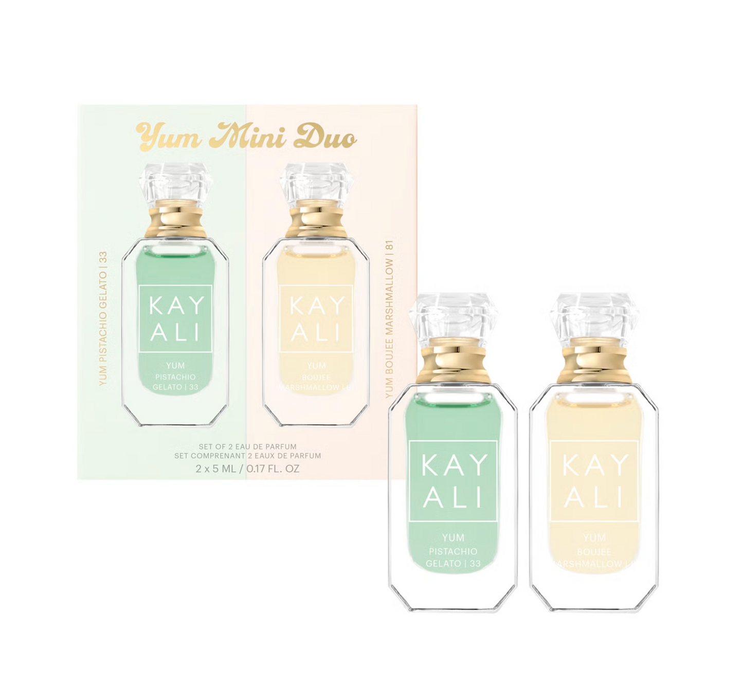 **KAYALI Yum Mini Duo – gurmaniškas duetas (Pistachio Gelato | 33 & Boujee Marshmallow | 81)