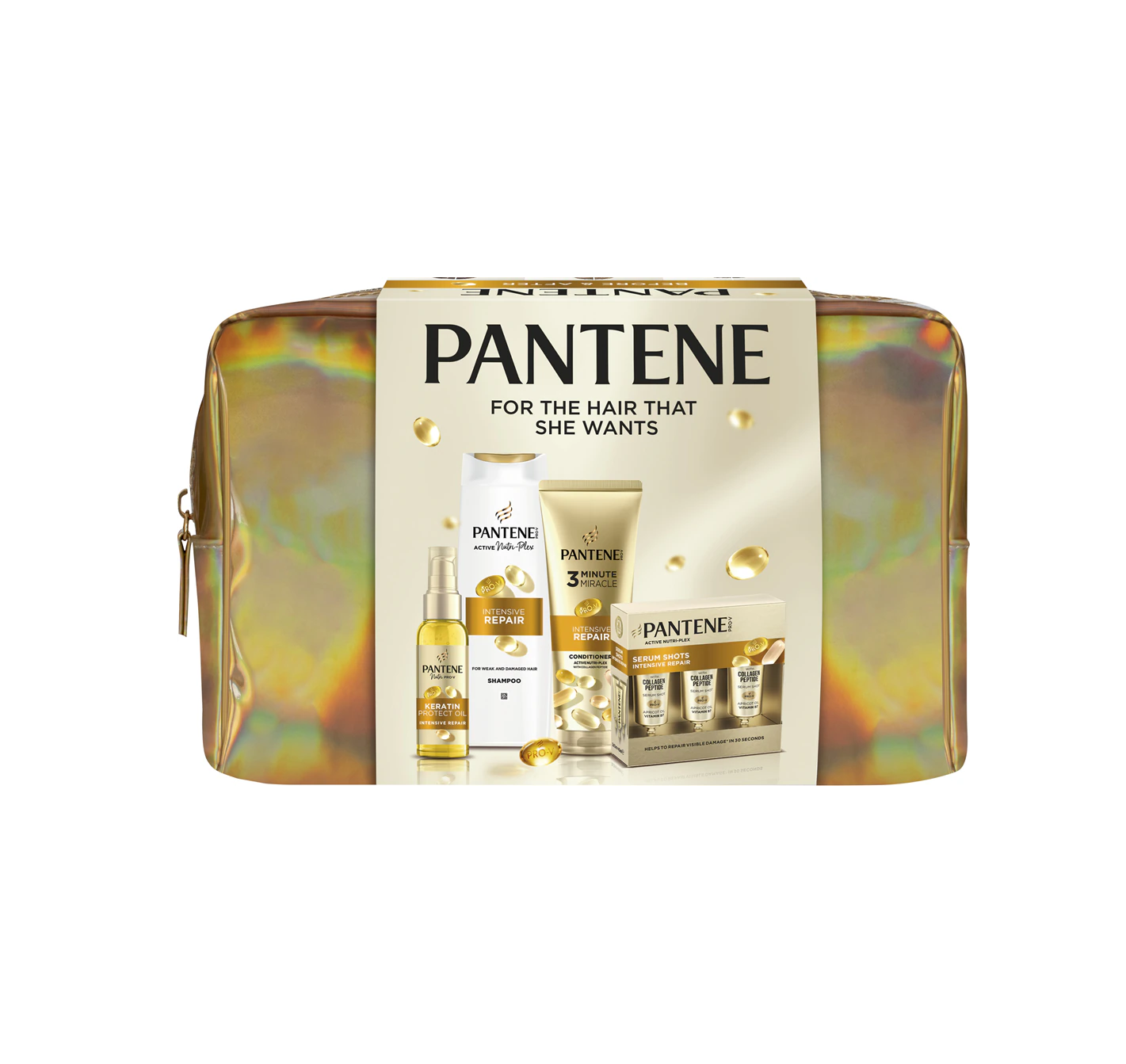 „Pantene Pro-V Active Nutri Plex Golden Bag“ dovanų rinkinys pažeistiems plaukams