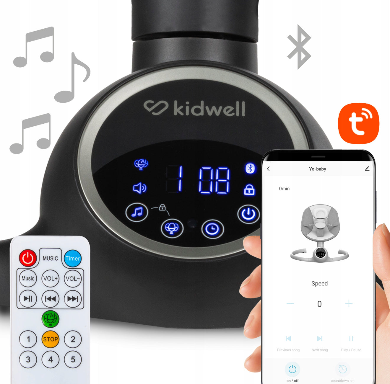 Kidwell REVE 2in1 Elektrinis kūdikio gultukas–supynė (juodas/sidabrinis)
