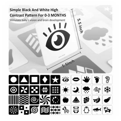 Juodai baltos sensorinės kortelės kūdikiams (0–12 mėn.)