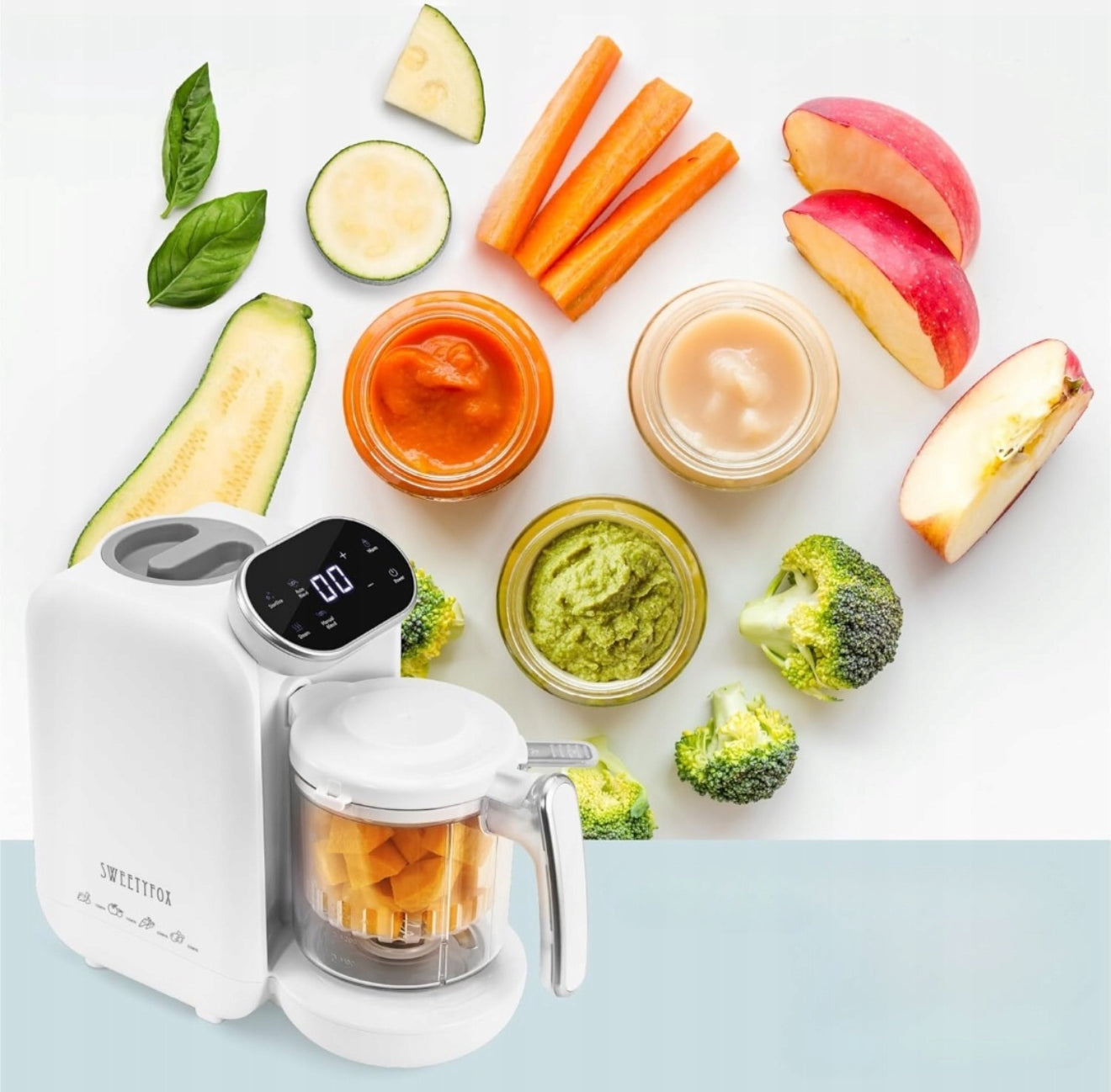 „Sweety Fox“ 7 in 1 kūdikių maisto gaminimo blenderis – trintuvas, garintuvas, sterilizatorius