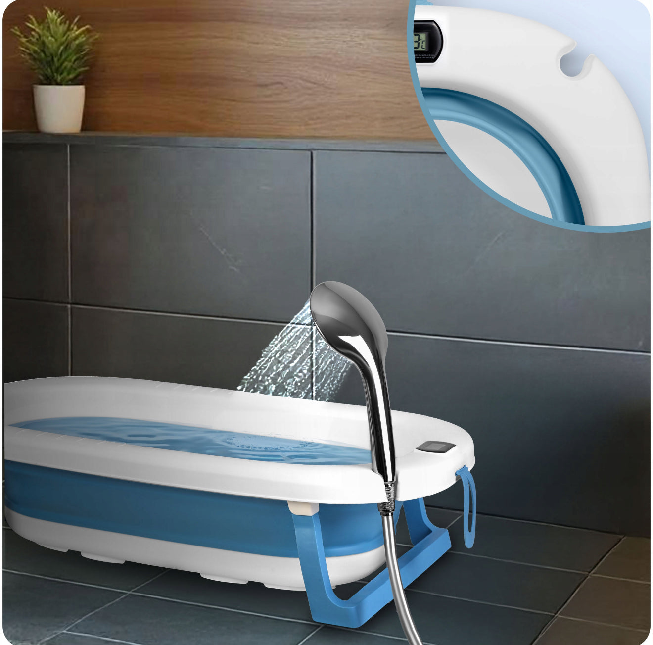 „RicoKids“ - Sulankstoma kūdikių vonelė su LCD termometru ir minkštu įdėklu