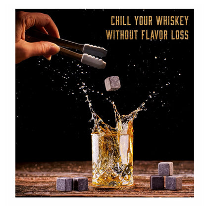 Premium Whisky Dovanų Rinkinys Vyrams (2 taurės + 8 akmenukai + priedai)