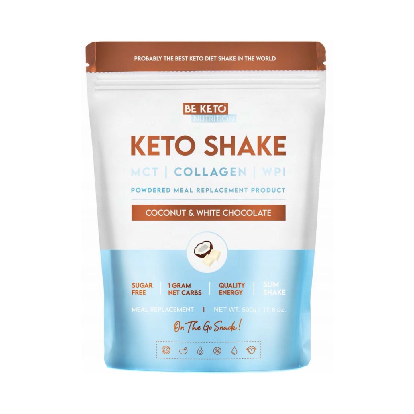 Be Keto Diet Shake – Keto baltyminis kokteilis su kokosais ir baltu šokoladu (500 g)
