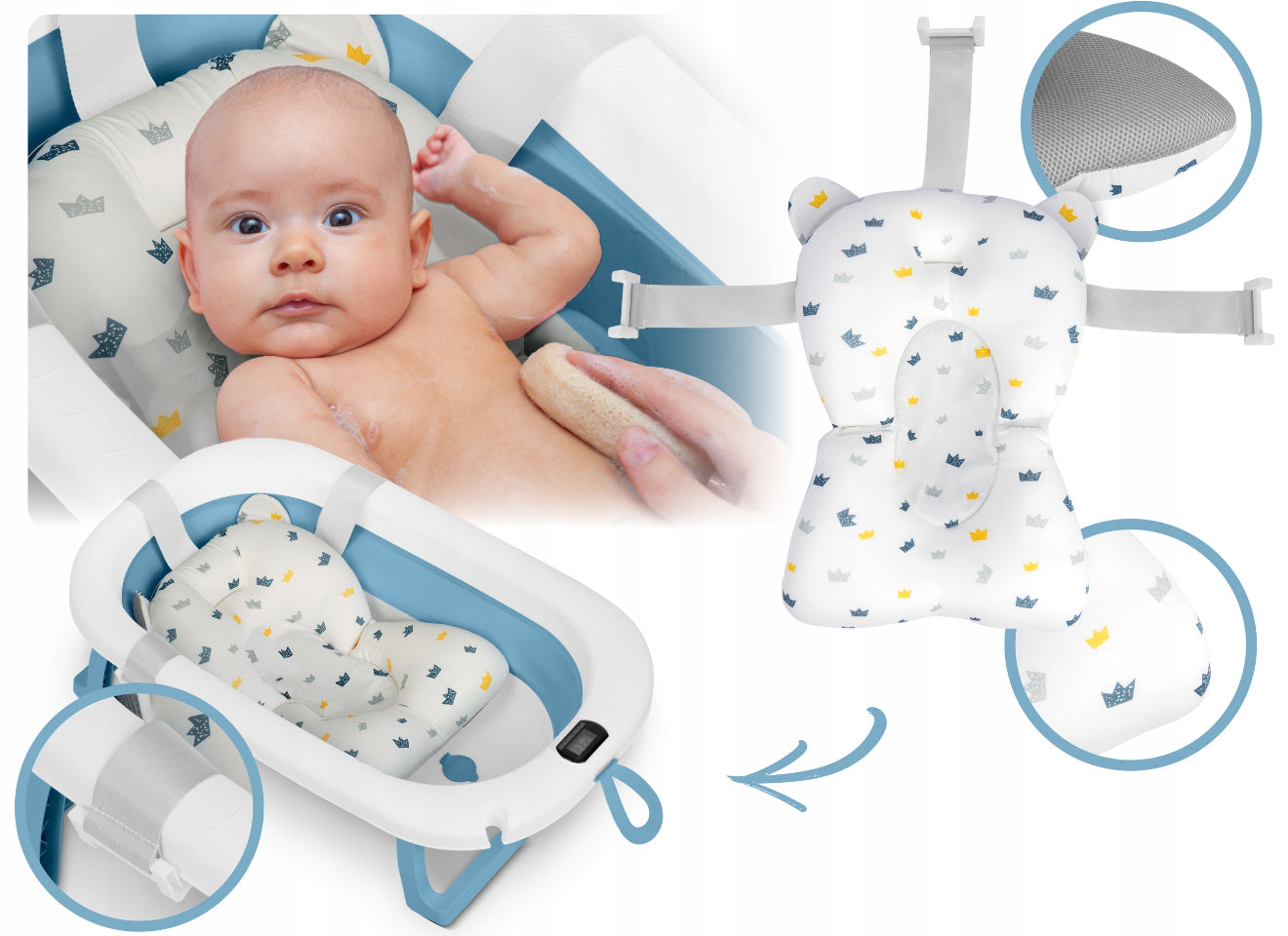 „RicoKids“ - Sulankstoma kūdikių vonelė su LCD termometru ir minkštu įdėklu