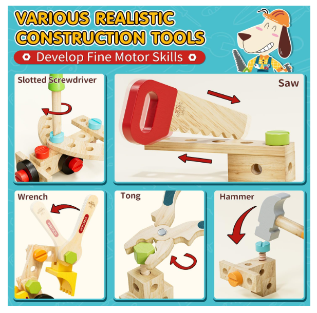 Lehoo Castle Montessori medinė įrankių dėžė vaikams 3+