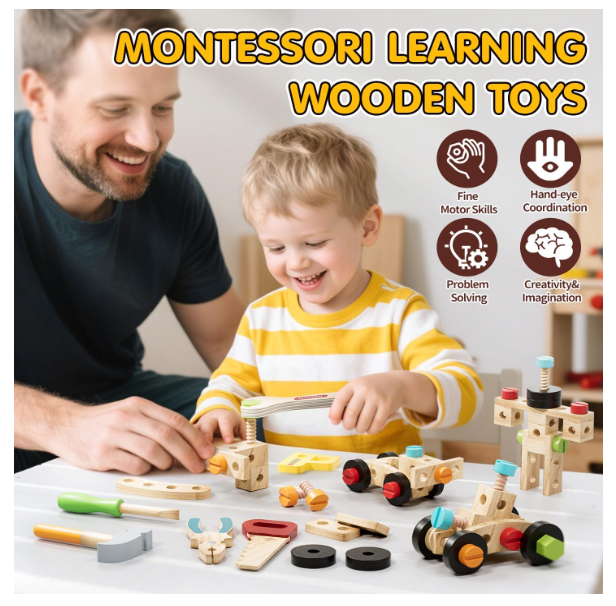 Lehoo Castle Montessori medinė įrankių dėžė vaikams 3+