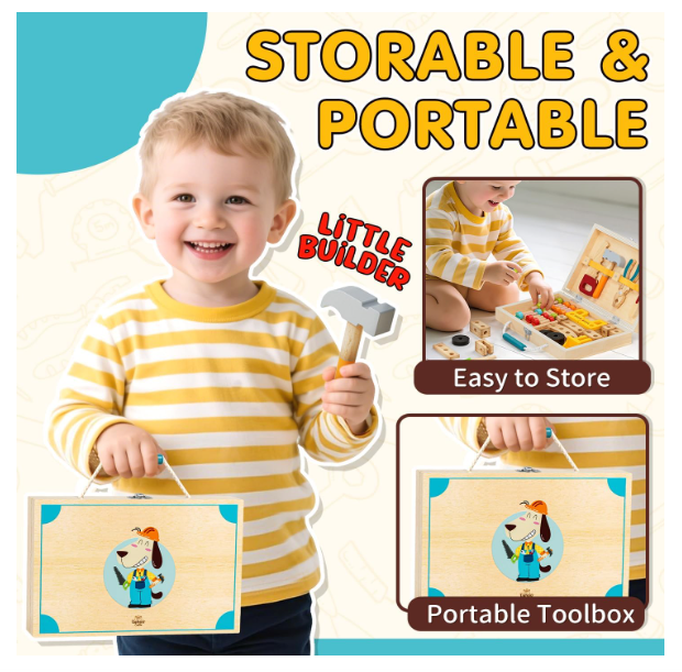 Lehoo Castle Montessori medinė įrankių dėžė vaikams 3+