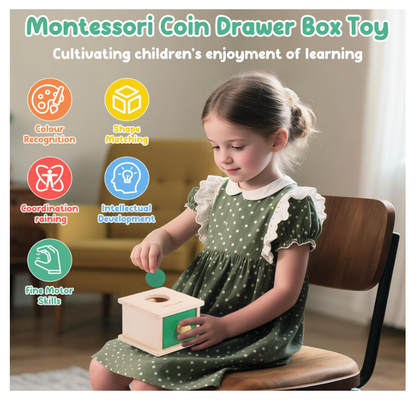 Montessori medinė monetų dėžutė 2in1 (6 mėn. – 3 m.)