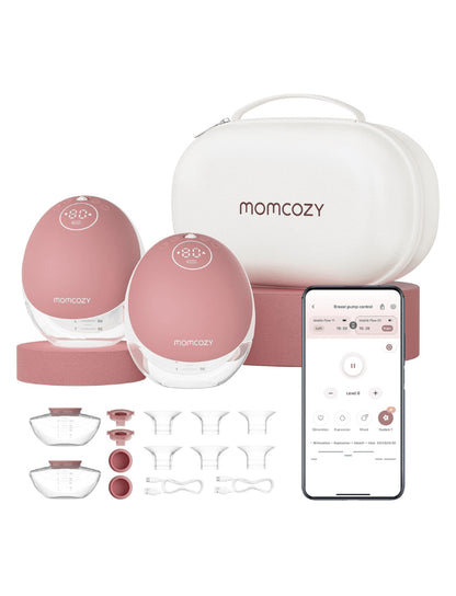MOMCOZY M9 dvigubas nešiojamas belaidis pientraukis (Rausva)