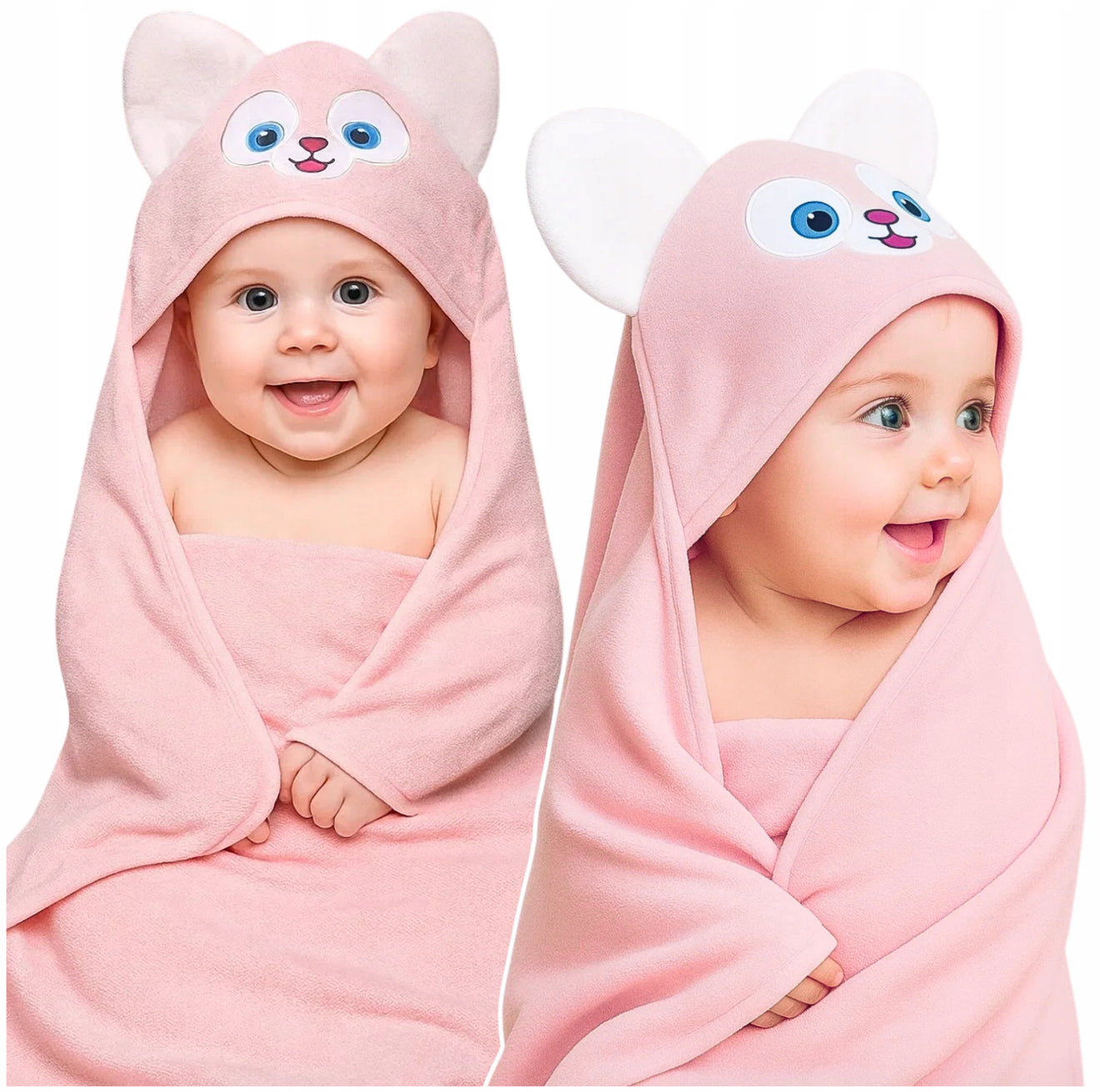 „Pončo“ Kūdikių rankšluostis su gobtuvu, 80x80 cm – rožinis