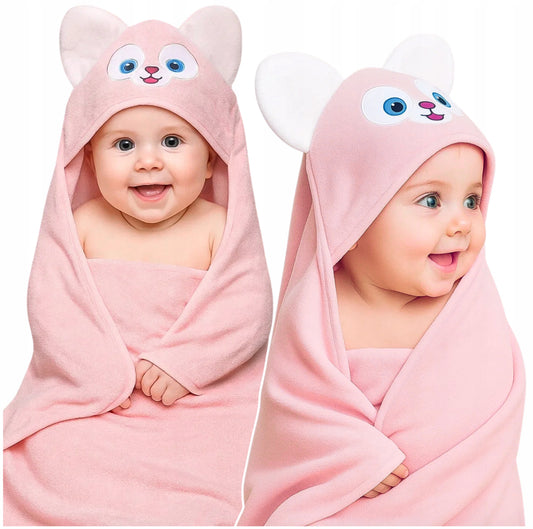 "Poncho" beebirätik kapuutsiga, 80x80 cm - roosa