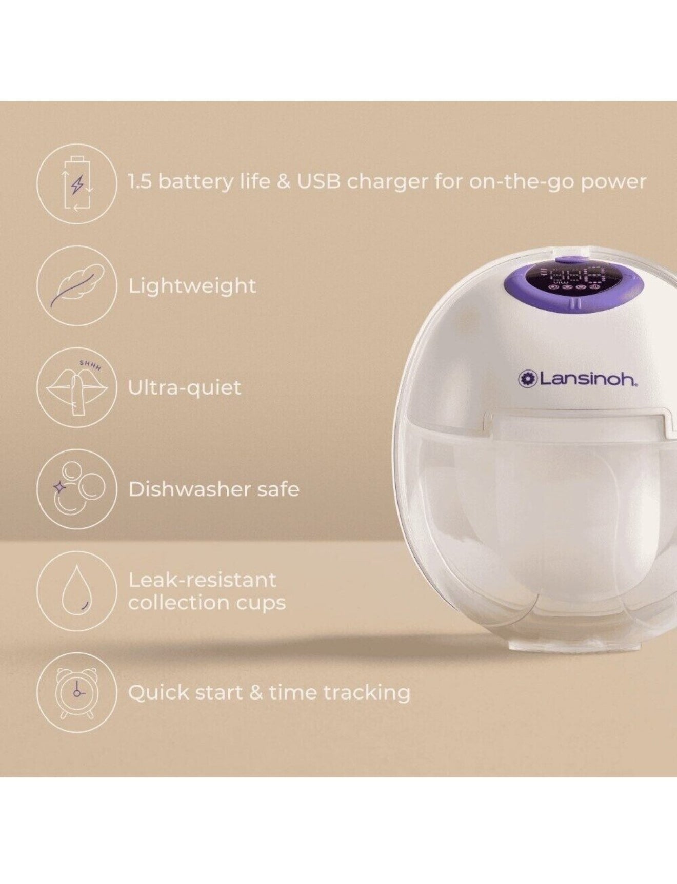 Lansinoh kahekordne kaasaskantav juhtmeta elektriline rinnapump