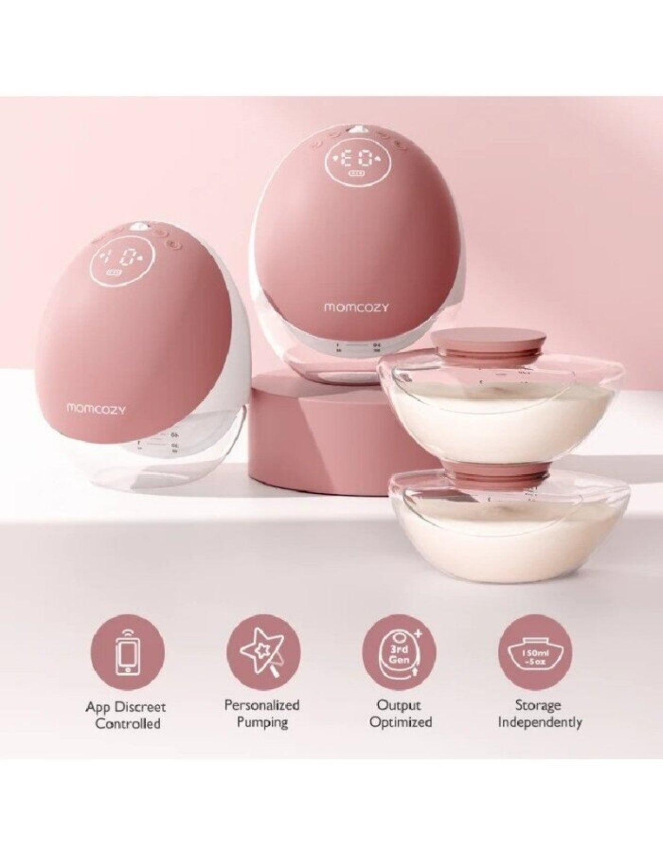 MOMCOZY M9 dvigubas nešiojamas belaidis pientraukis (Rausva)