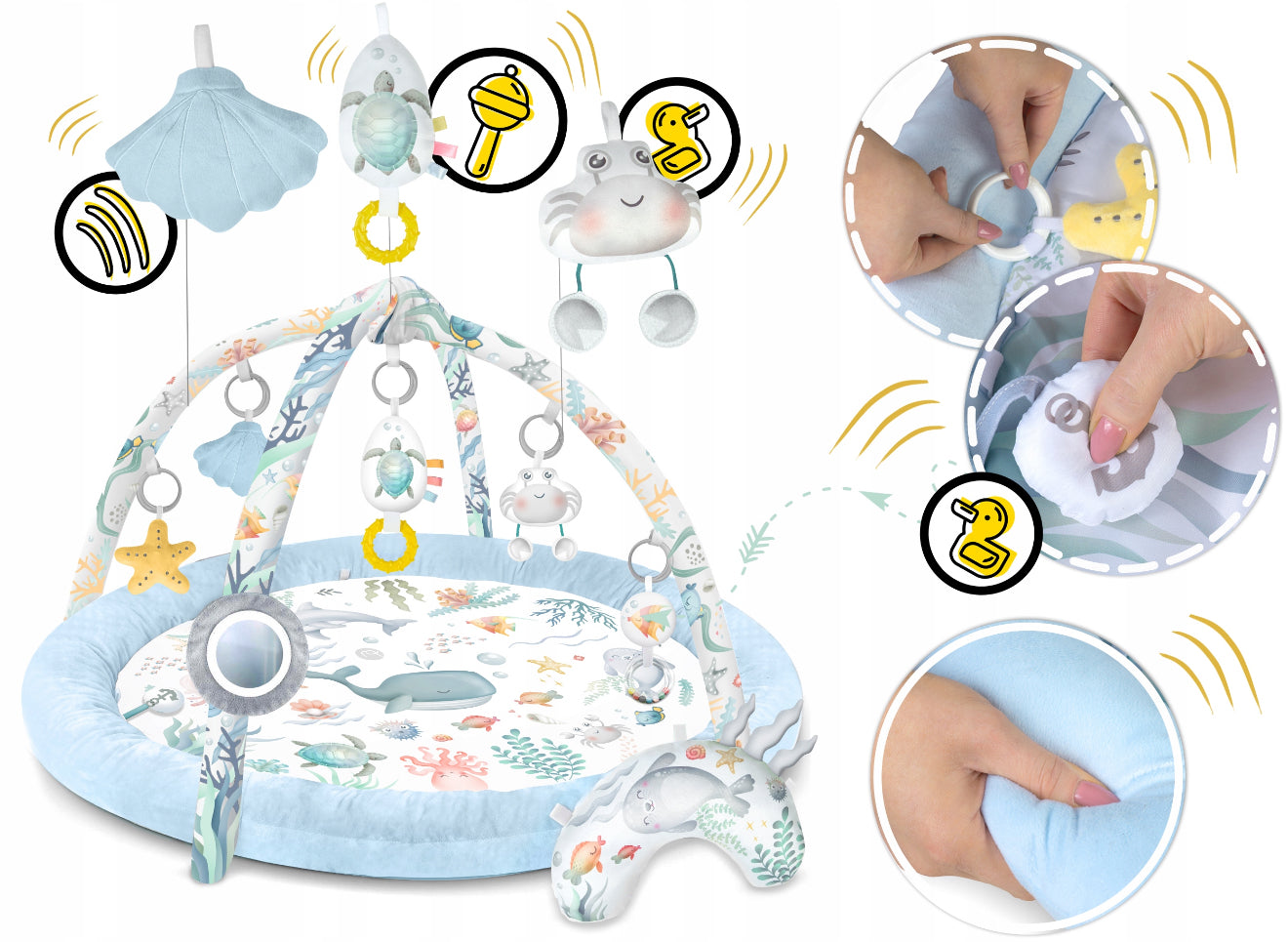 Nukido „Ocean“ - Interaktyvus kūdikių edukacinis kilimėlis su žaislais